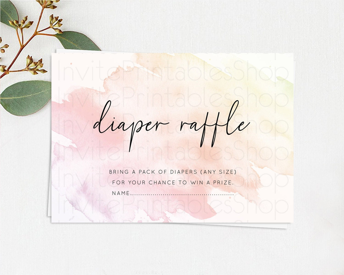 Pink Diaper Raffle Card Watercolor Diaper Raffle Insert Pastel Pink Baby Shower Diaper Ticket Pink Watercolor Splash Raffle Game D10164