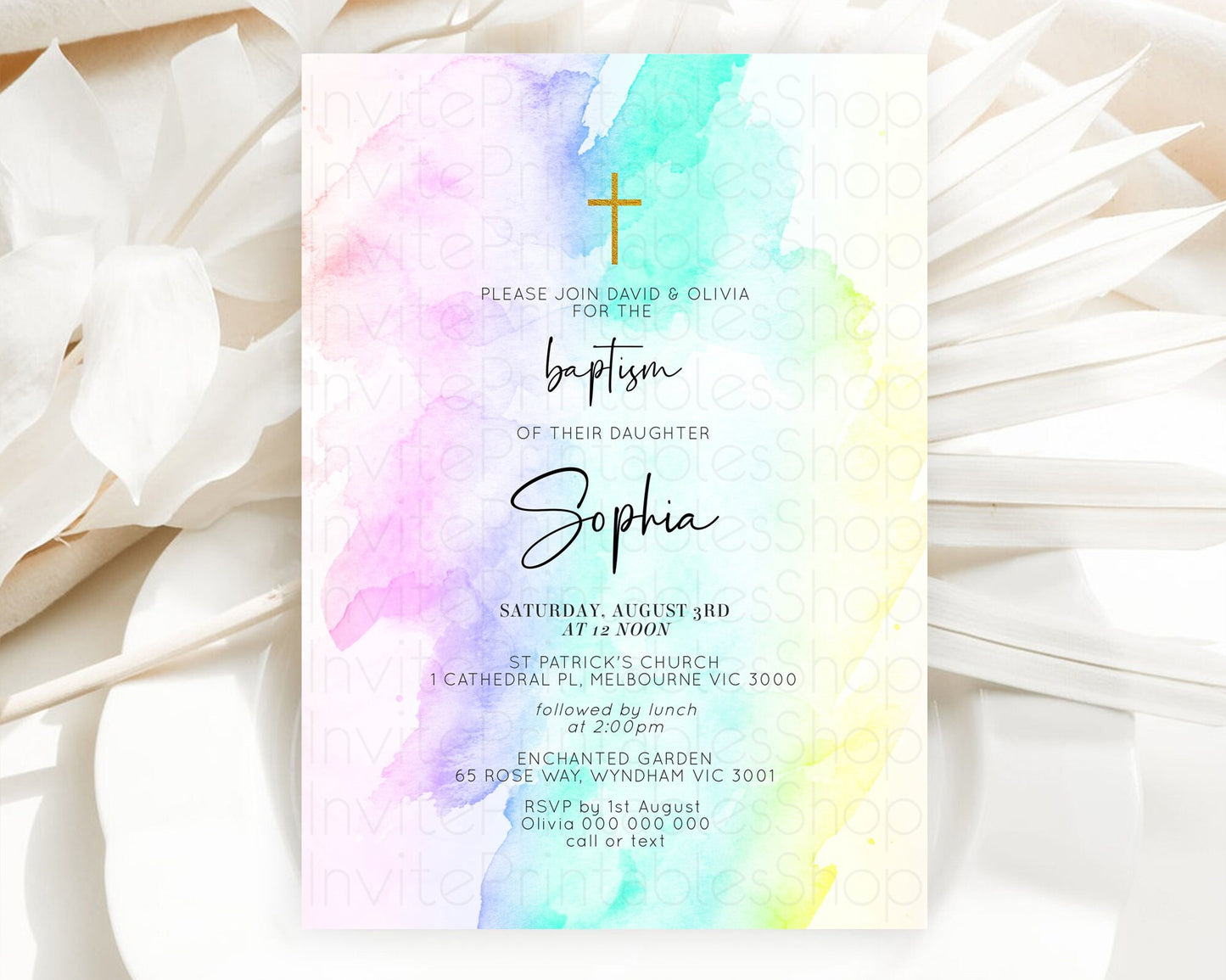 Editable Pastel Baptism Invitation Pastel Colors Watercolor Baptism 1st Birt