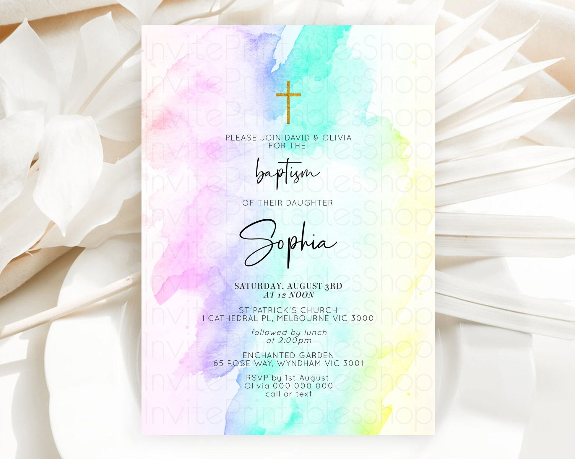 Editable Pastel Baptism Invitation Pastel Colors Watercolor Baptism 1st Birt