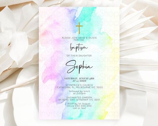 Editable Pastel Baptism Invitation Pastel Colors Watercolor Baptism 1st Birt