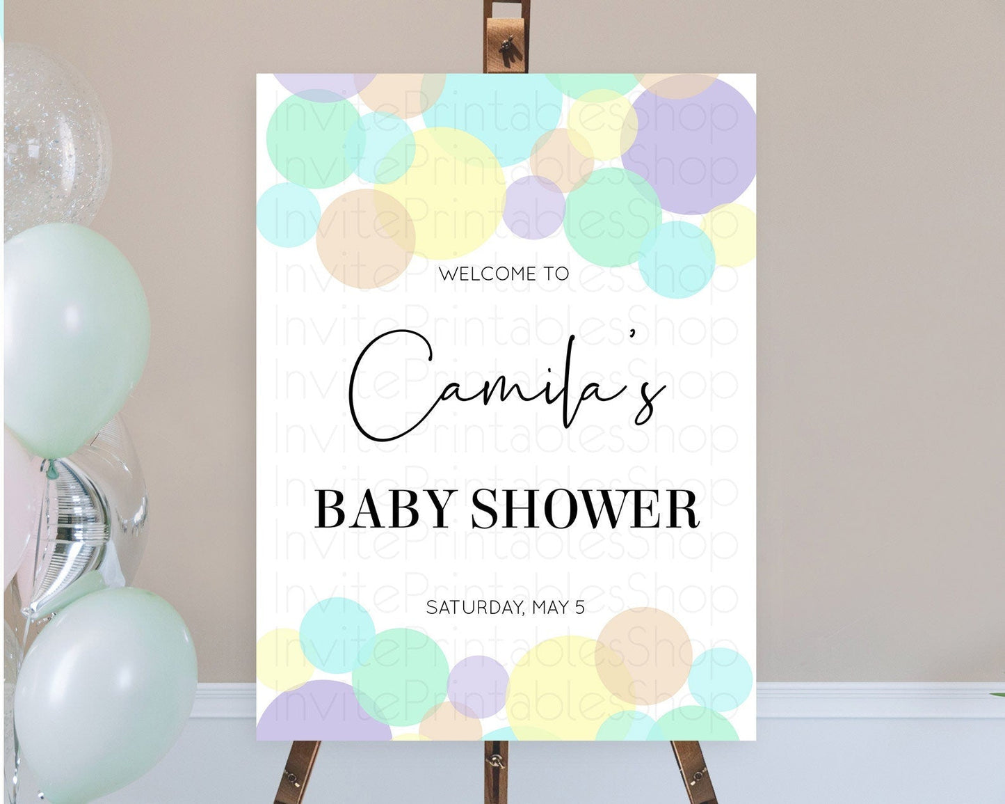 Rainbow Baby Shower Welcome Sign Pastel Welcome Board Pastel Rainbow Confetti Welcome Sign Colorful Bubbles Pastel Welcome Sign D10414