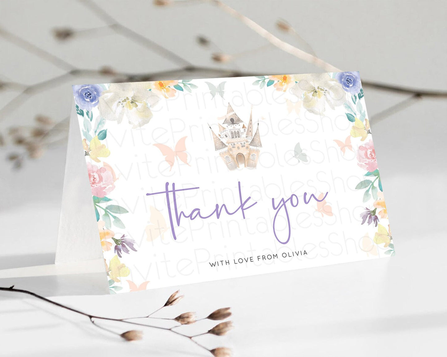 Editable Princess Thank You Castle Thank You Card Secret Garden Birthday Tha