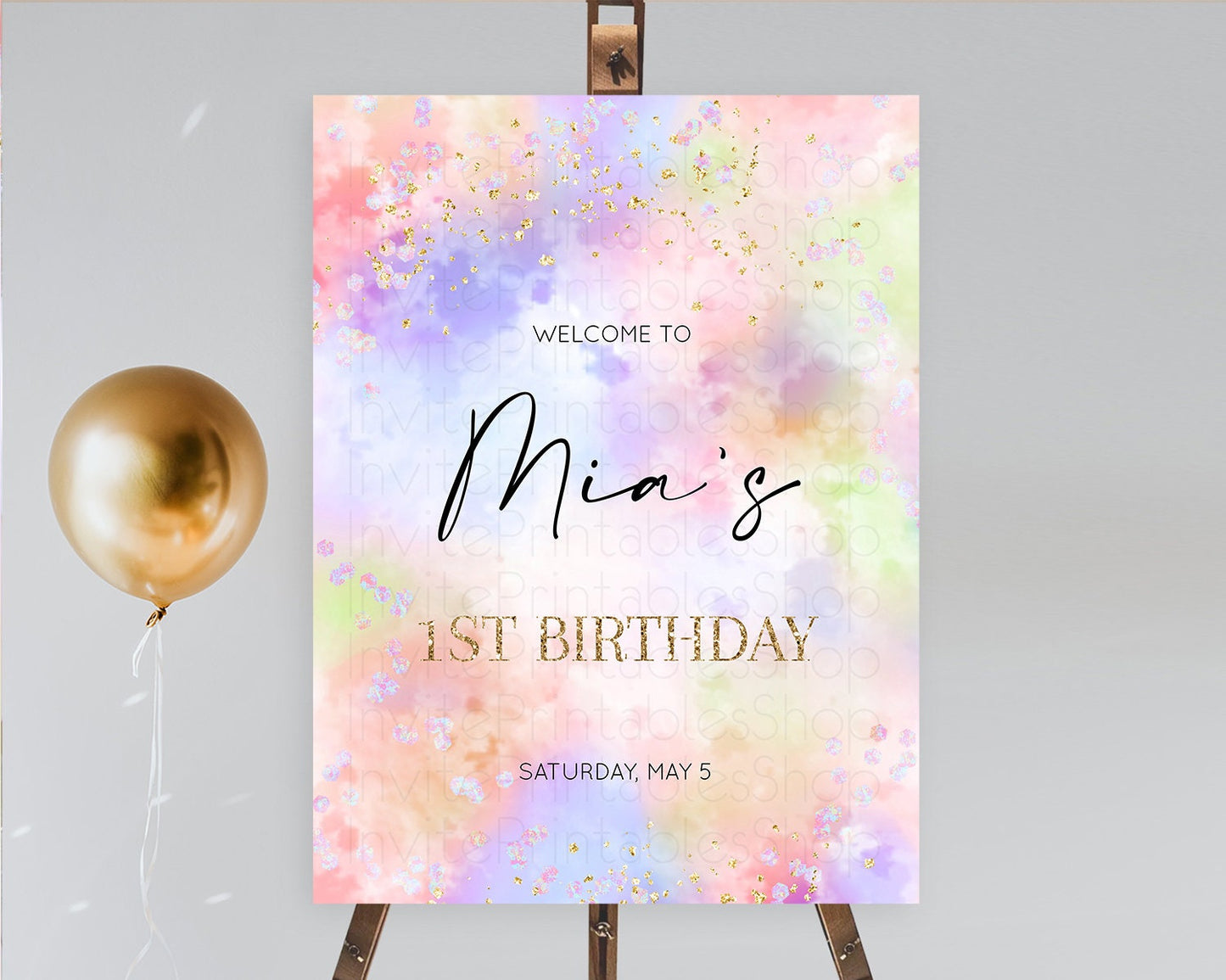 Pastel Welcome Sign Pastel Rainbow Welcome Sign Colorful Rainbow Confetti Watercolor Glitter Pastel First Birthday Welcome Sign D10610
