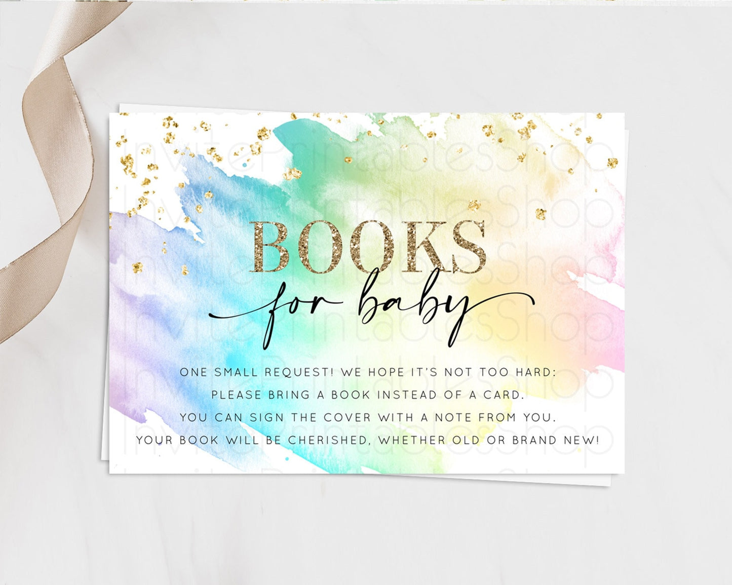 Pastel Books For Baby Card Pastel Rainbow Book Insert Colorful Ombre Watercolor Book Card Confetti Glitter Baby Book Poem Request D11028