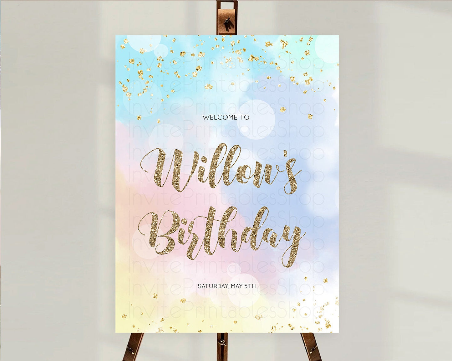 Pastel Welcome Sign Pastel Rainbow Welcome Sign Colorful Rainbow Confetti Watercolor Glitter Pastel First Birthday Welcome Sign D10367