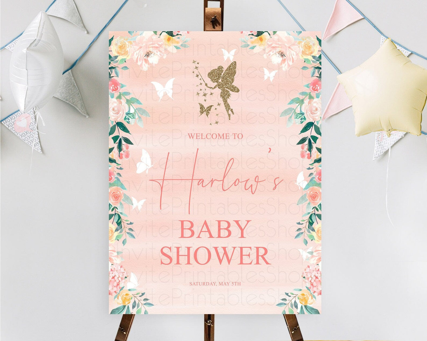 Fairy Baby Shower Welcome Sign Fairy Welcome Board Enchanted Garden Pastel Floral Butterfly Decor Secret Garden Fairy Welcome Sign D10792