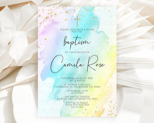 Editable Pastel Baptism Invitation Pastel Colors Watercolor Baptism 1st Birt