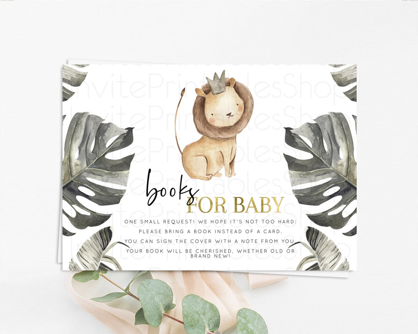 Lion Books For Baby Card Lion Book Insert Safari Lion Book Card Dried Palm Fern Safari Adventure Lion Baby Shower Book Poem Request D10599