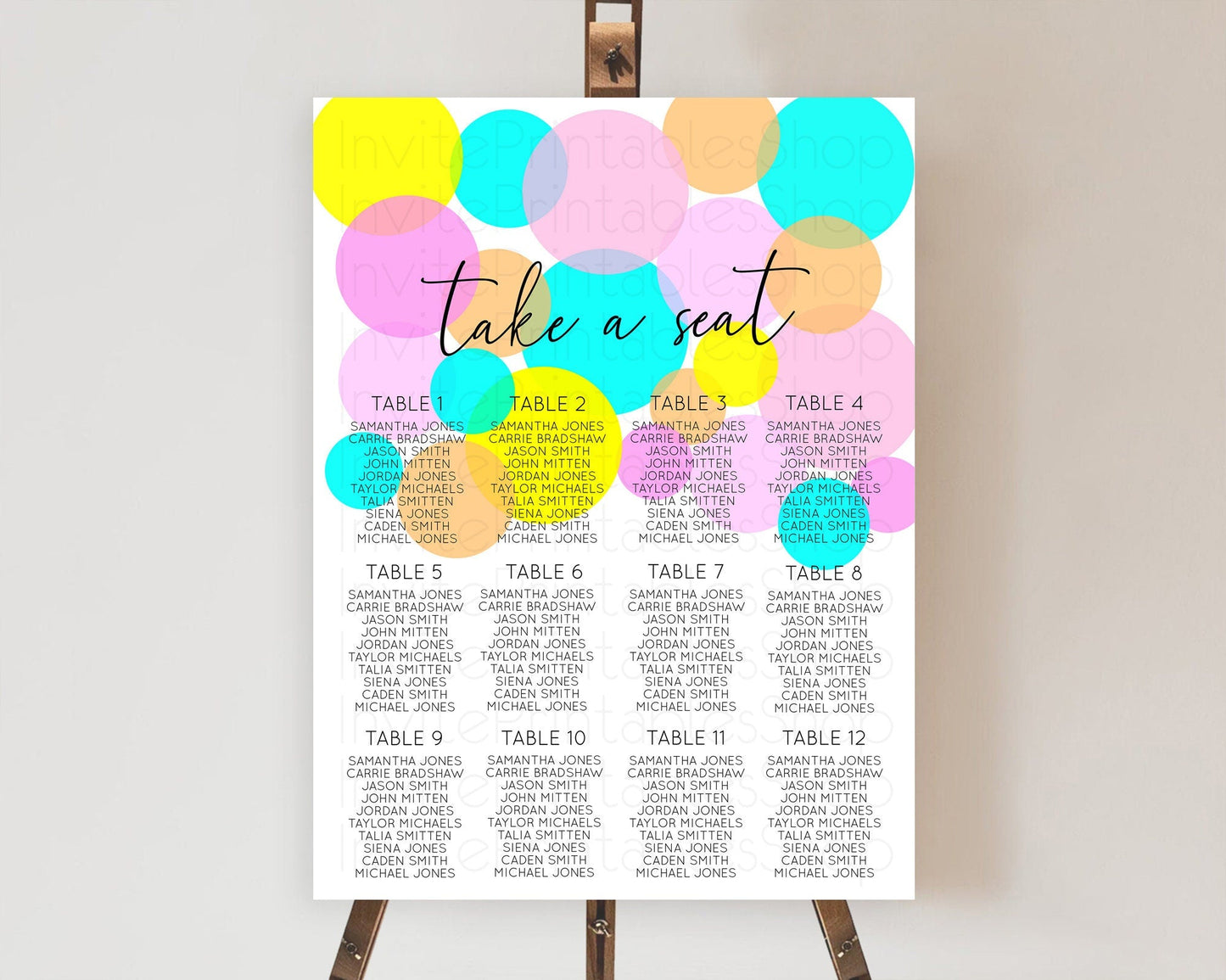 Pastel Seating Chart Pastel Confetti Seating Chart Bubbles Sprinkles Seating Sign Colorful Rainbow Decor Confetti Seating Board D10896