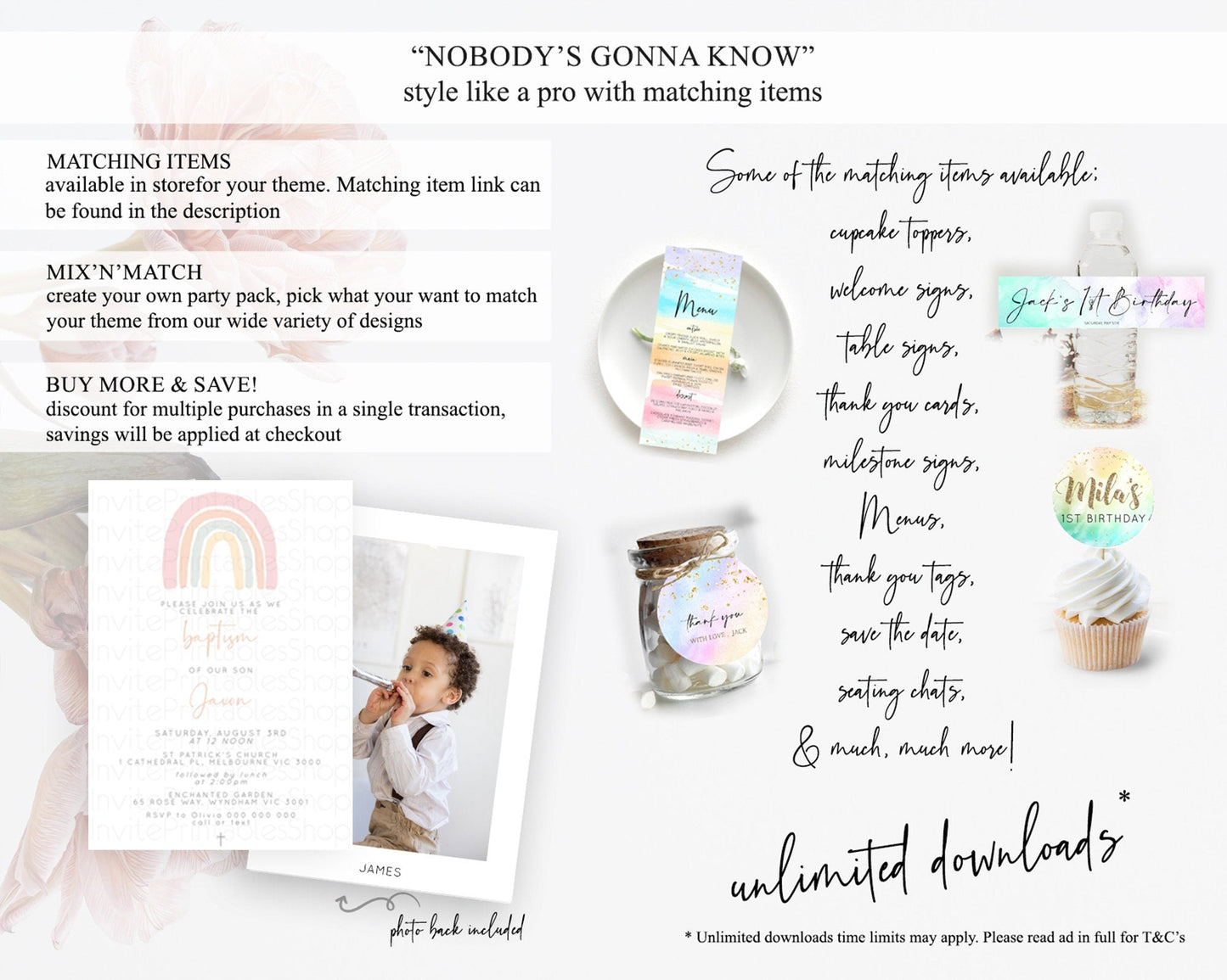 Pastel Rainbow Baptism Invitation Boho Rainbow Baptism 1st Birthday Invitation Rainbow Pastel Watercolor Christening Invitation D10162