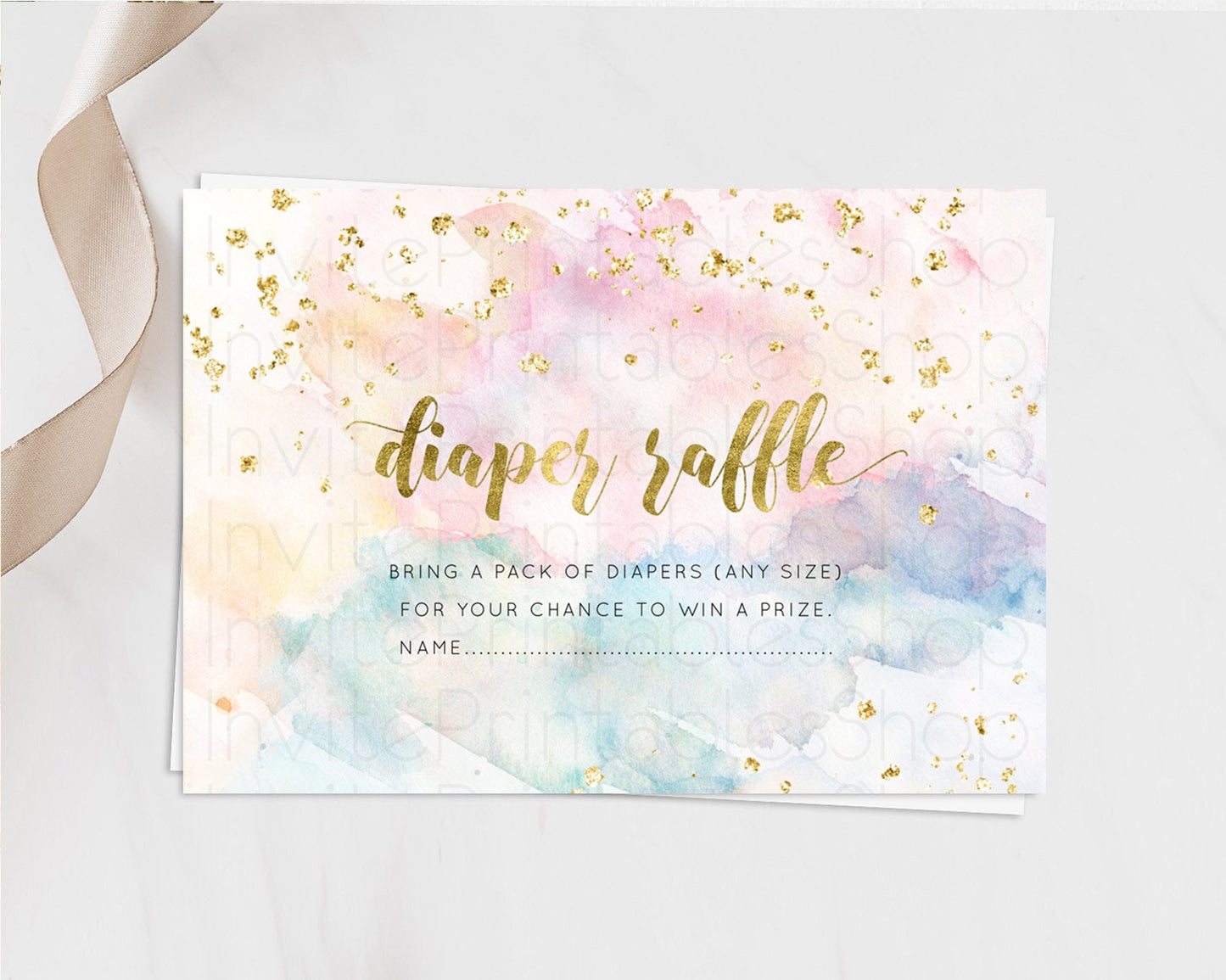 Pastel Diaper Raffle Card Pastel Rainbow Diaper Raffle Insert Colorful Ombre Watercolor Diaper Ticket Confetti Glitter Raffle Game D10265