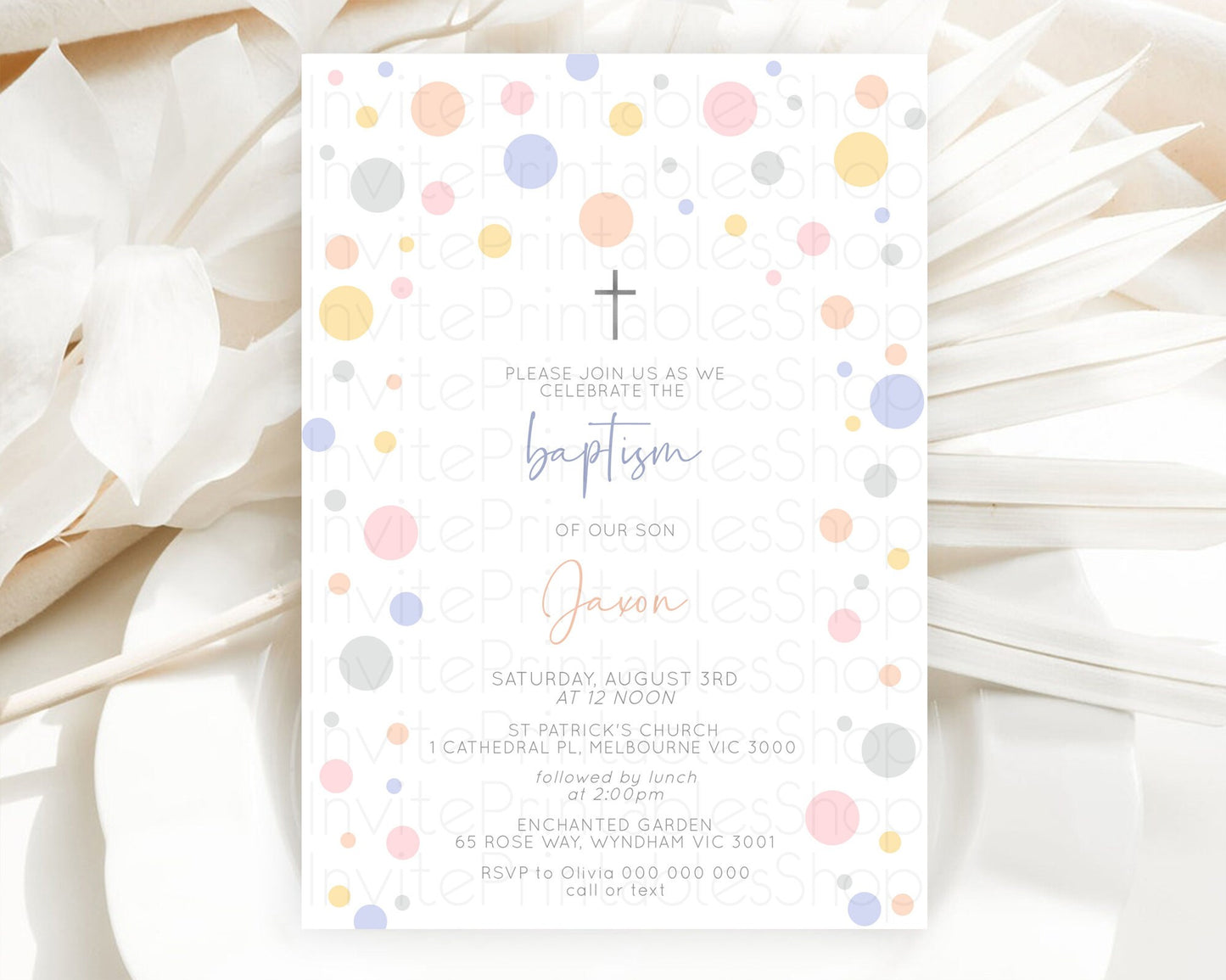 Editable Pastel Baptism Invitation Pastel Confetti Baptism 1st Birthday Invi