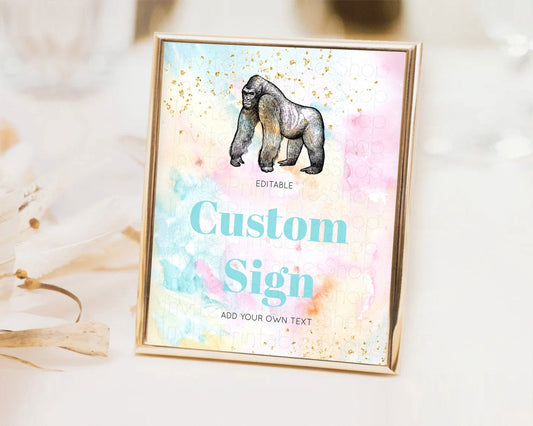 Editable Pastel Gorilla Sign Table Sign Decor Rainbow Watercolor Gorilla Par
