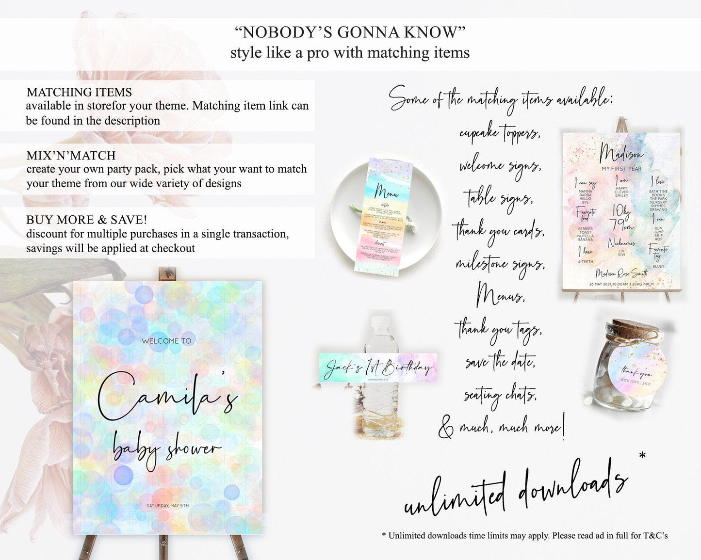 Pastel Baby Shower Welcome Sign Bubble Bath Baby Shower Party Rainbow Welcome Board Pastel Bubbles Colorful Confetti Welcome Poster D10445