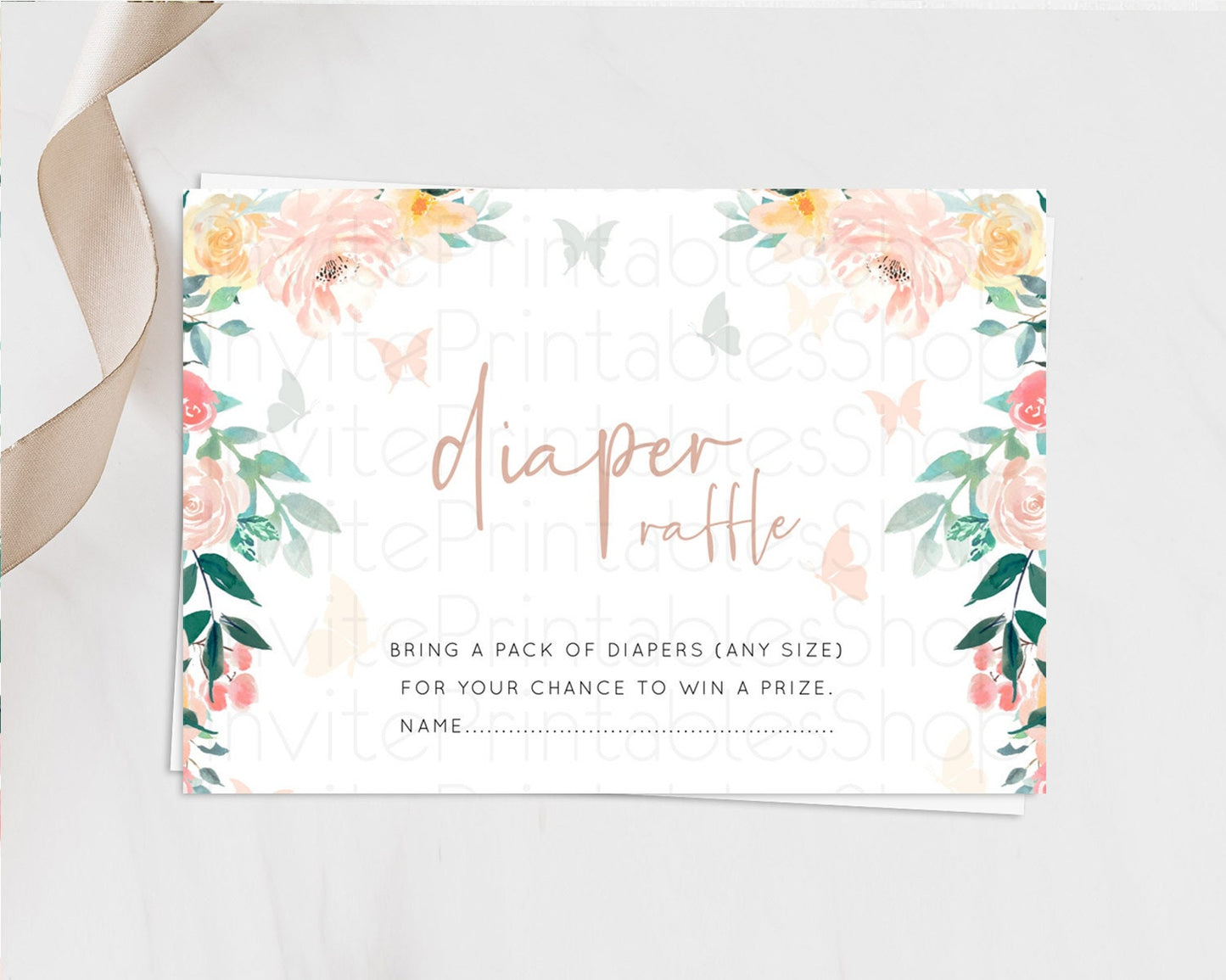 Secret Garden Diaper Raffle Card Boho Wildflower Diaper Raffle Insert Pastel Flower Garden Baby Shower Card Flower Raffle Game D10706