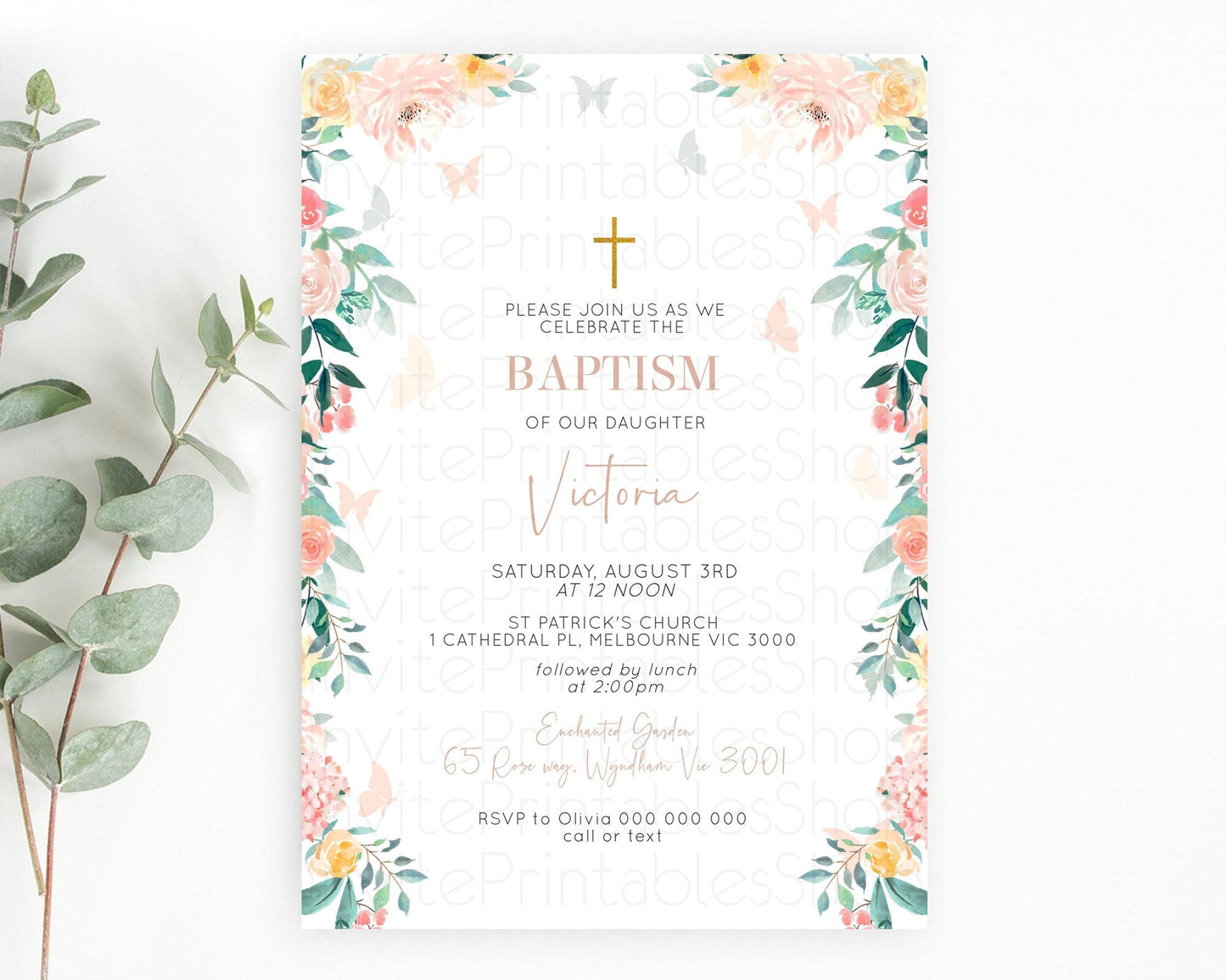 Secret Garden Baptism Invitation Wildflower Baptism Birthday Invite Pastel Flowers Christening Invite Enchanted Garden Boho Floral D10706