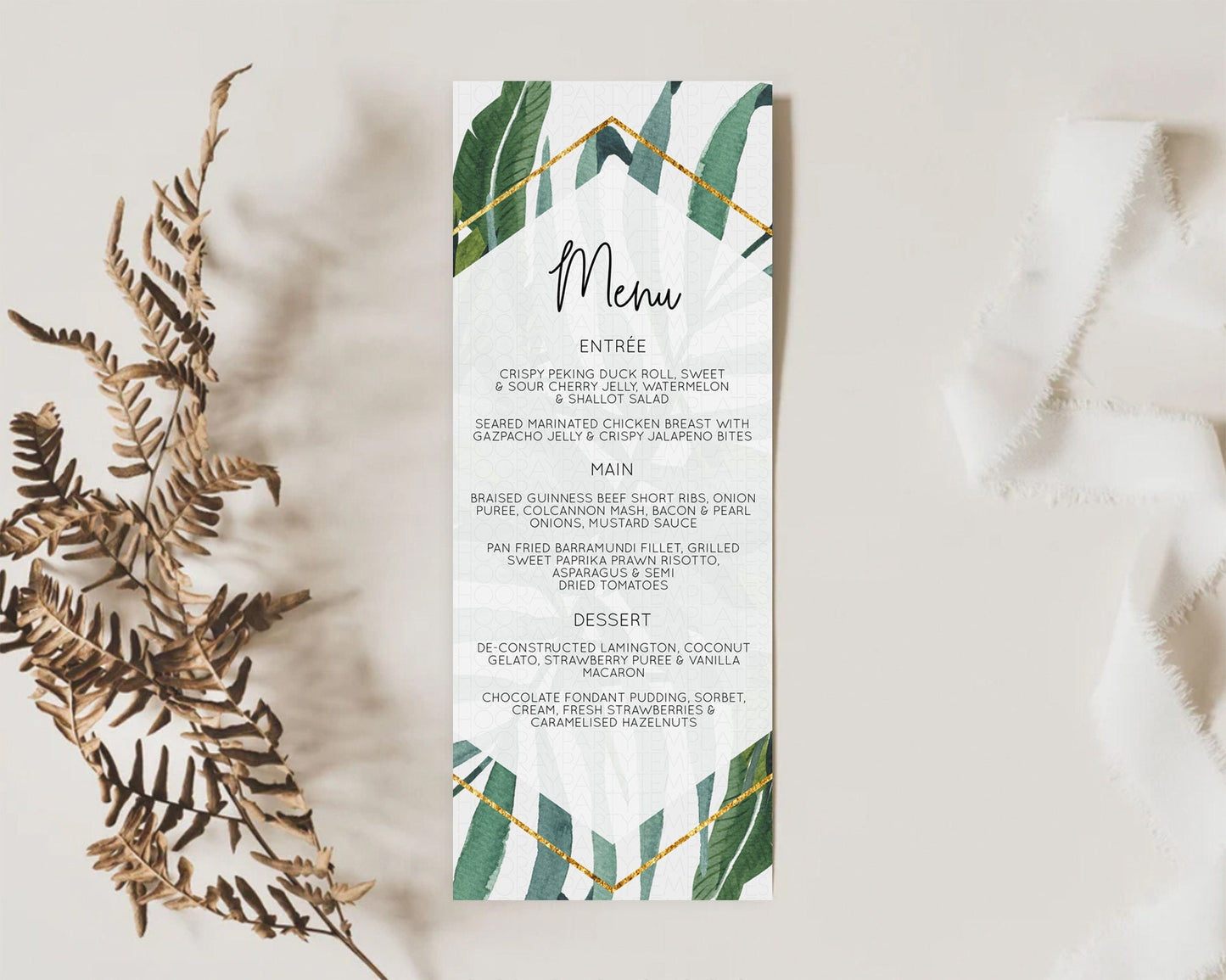 Tropical Menu Template Tropical Menu Palm Leaf Fern Table Decor Frangipani Floral White Orchid Dinner Dessert Menu Party Food Menu D11045