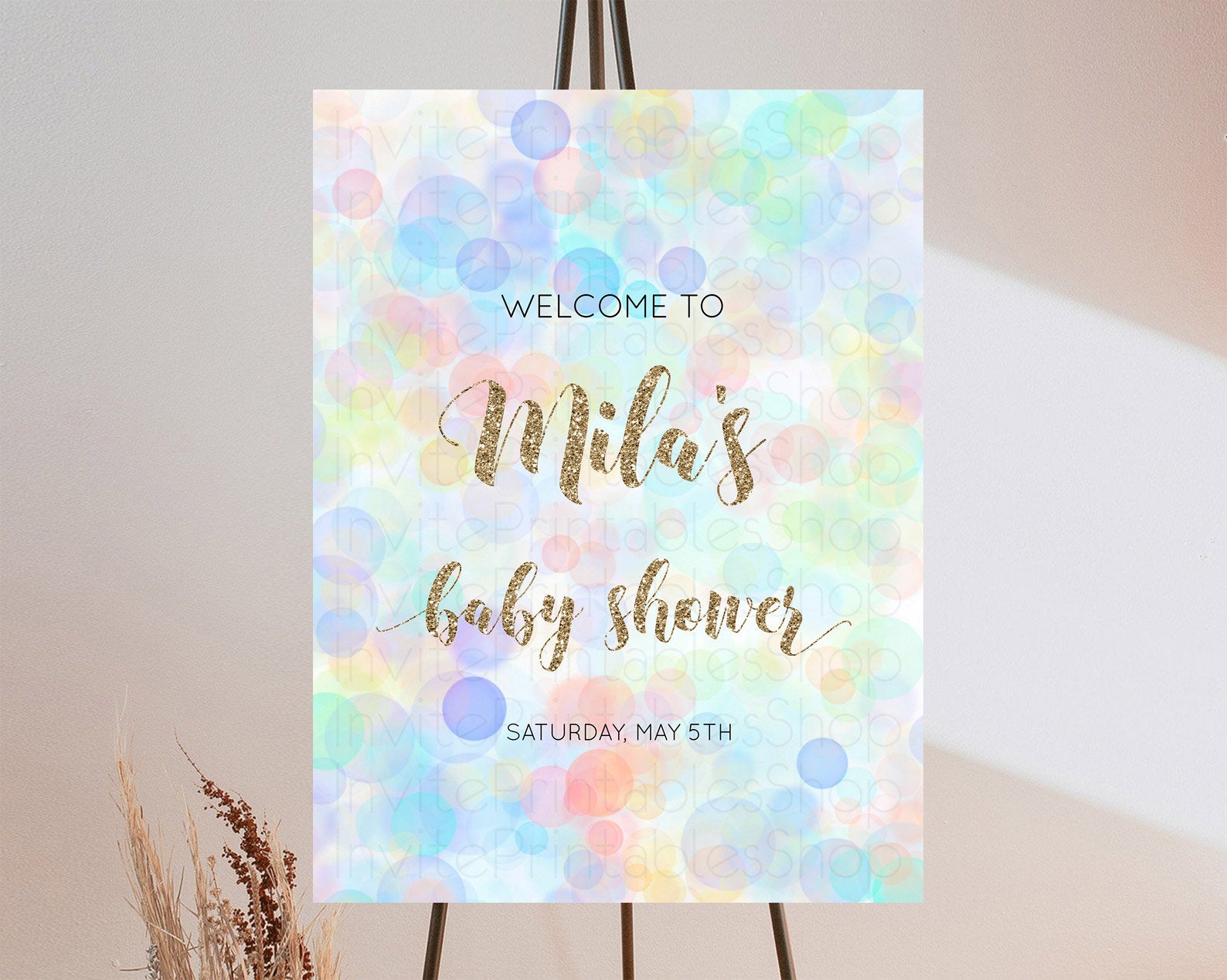 Editable Pastel Baby Shower Welcome Sign Bubble Bath Baby Shower Party Rainb