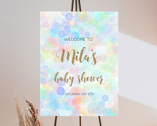 Editable Pastel Baby Shower Welcome Sign Bubble Bath Baby Shower Party Rainb