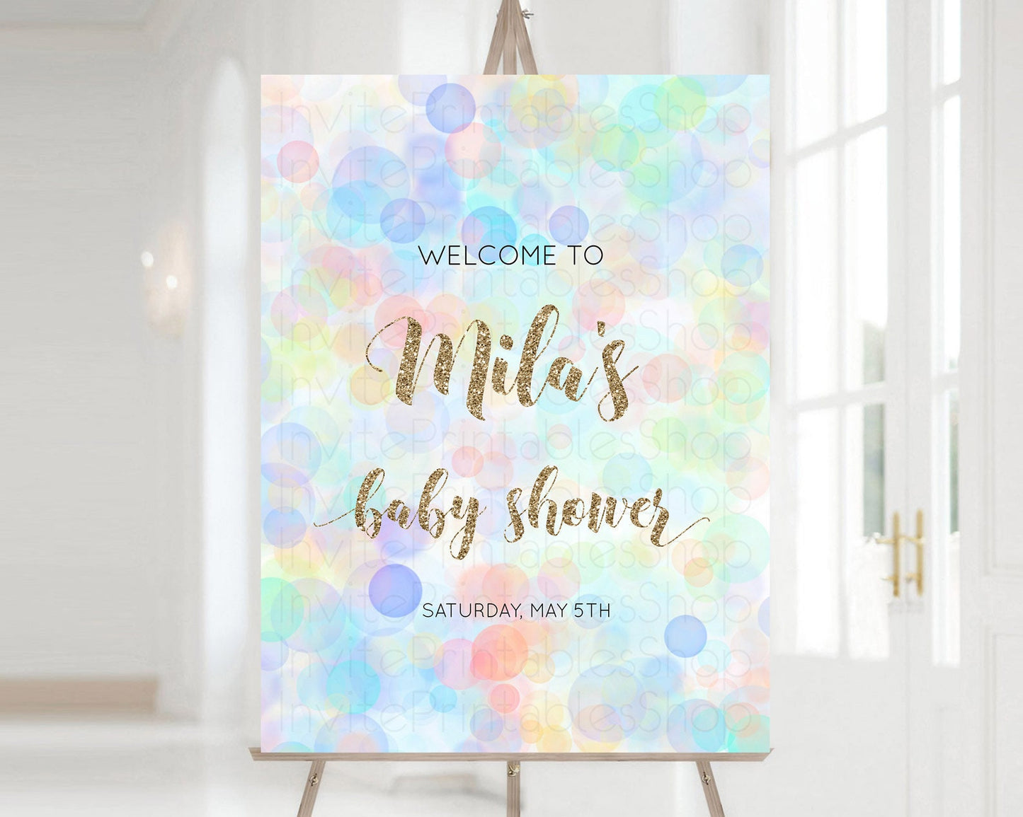 Pastel Baby Shower Welcome Sign Bubble Bath Baby Shower Party Rainbow Welcome Board Pastel Bubbles Colorful Confetti Welcome Poster D10447