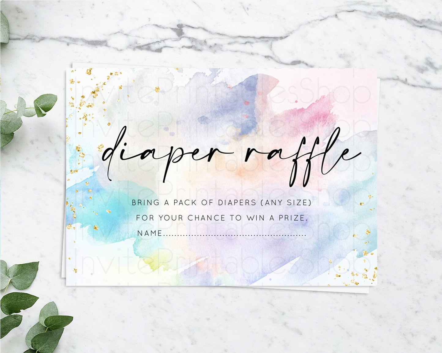 Pastel Diaper Raffle Card Pastel Rainbow Diaper Raffle Insert Colorful Ombre Watercolor Diaper Ticket Confetti Glitter Raffle Game D10420