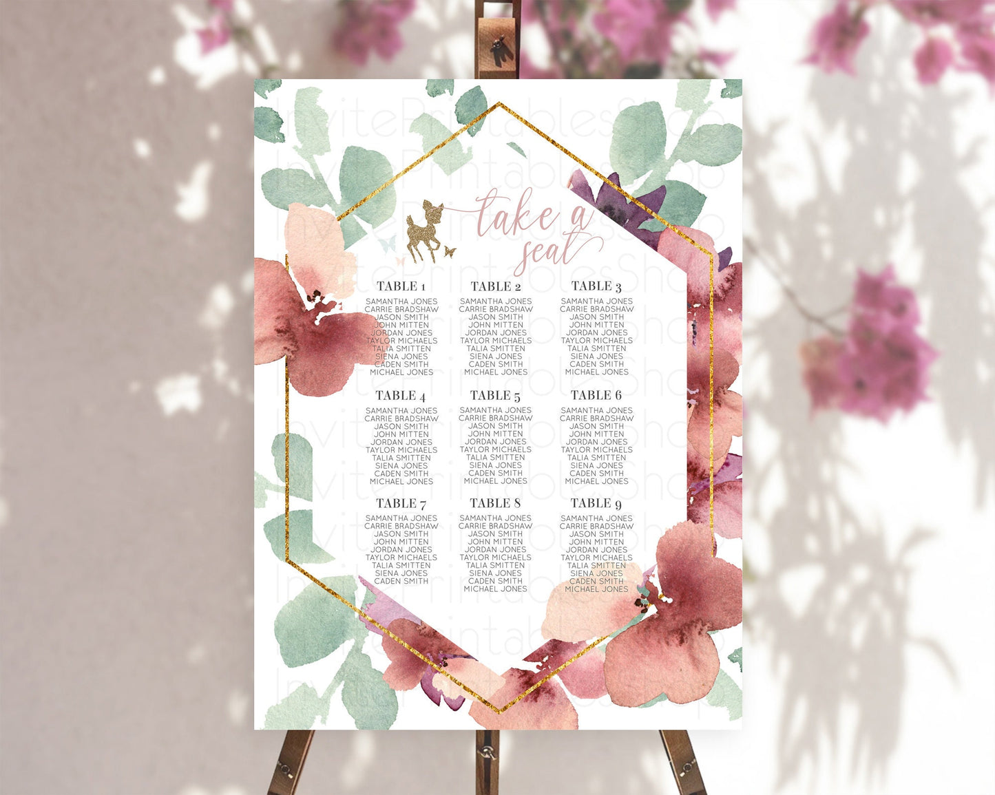 Fawn Seating Chart Deer Seating Chart Enchanted Forest Party Butterfly Pastel Flowers Whimsical Seating Chart Woodland Seating Sign D10459