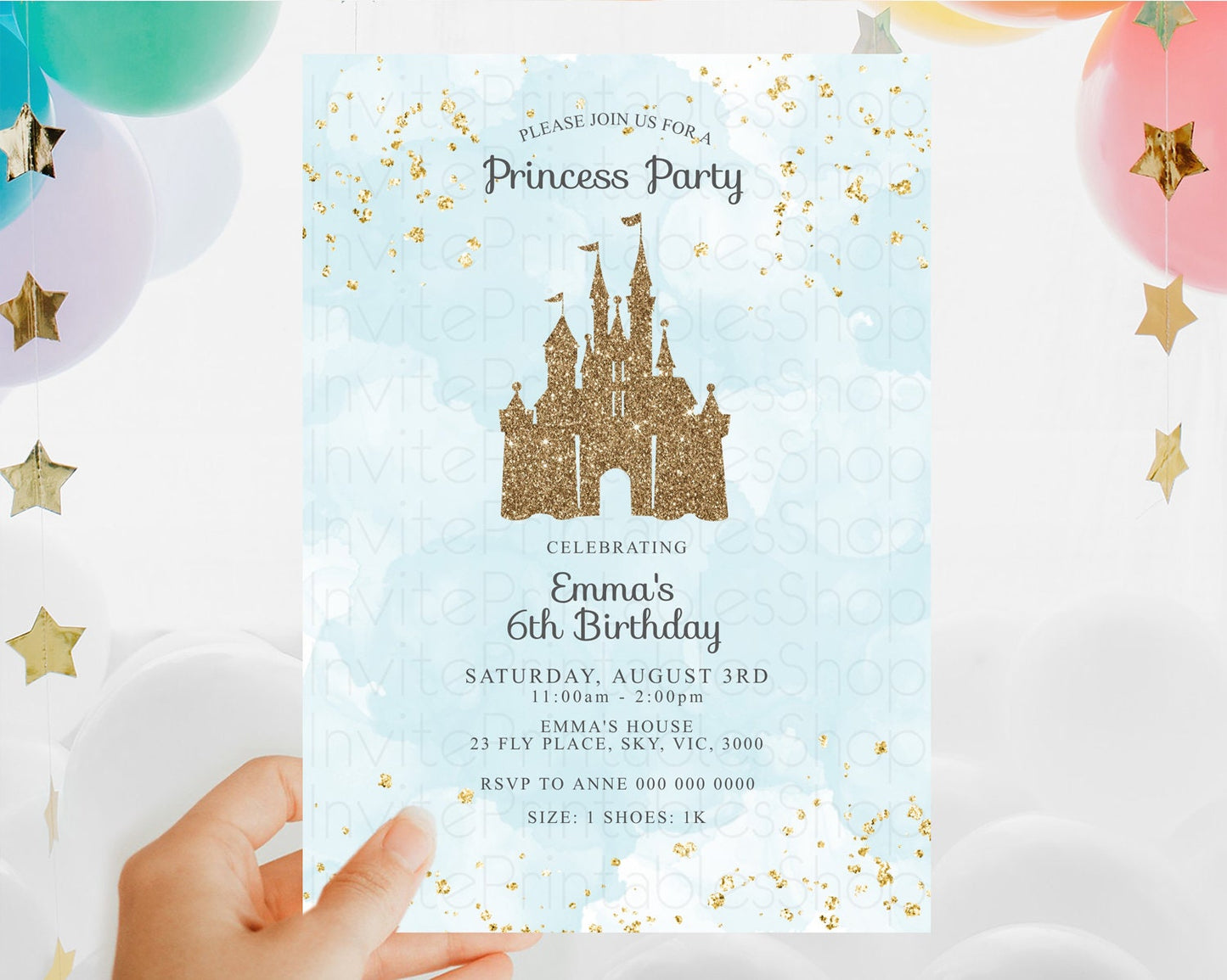 Princess Birthday Invitation Princess Invitation Pastel Invitation Royal Birthday Rainbow Color Enchanted Castle 1st First Birthday D10702