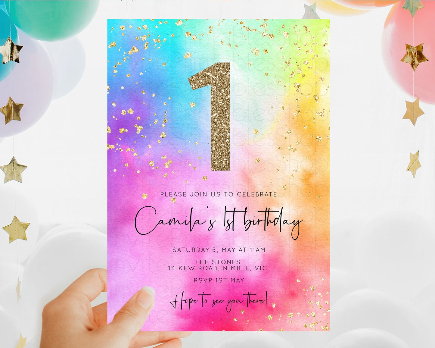 Tie Dye Invitation Rainbow Birthday Invitation Pastel Invitation Colorful Invitation Pastel Rainbow Party 3rd 2nd 1st First Birthday D10456