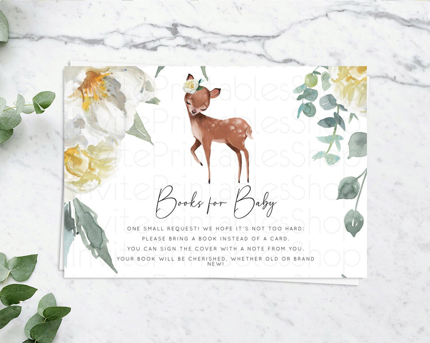 Fawn Books For Baby Card Deer Book Insert Floral Deer Book Card Enchanted Forest Butterfly Pastel Baby Shower Book Poem Request D11030