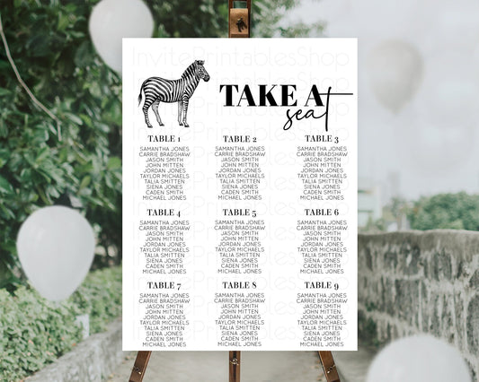 Editable Zebra Seating Chart Zebra Seating Sign Zebra Take A Seating Chart Z