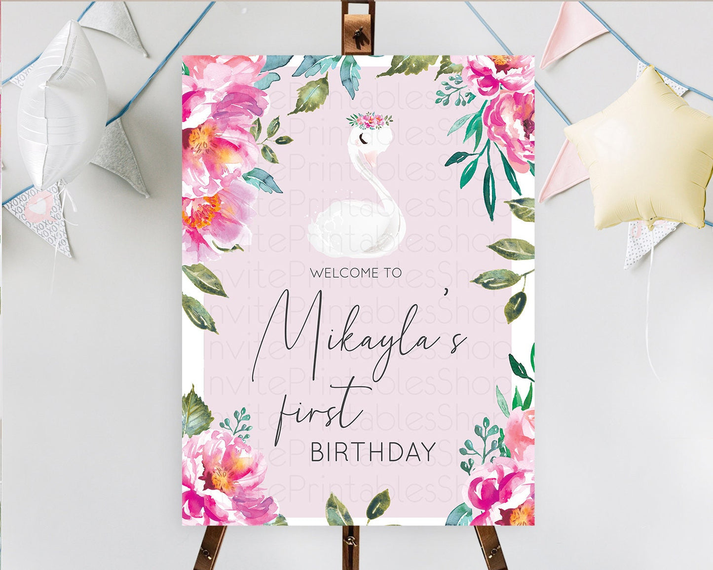 Swan Welcome Board Swan Princess Ballet Welcome Sign Enchanted Swan Lake Secret Garden Pastel Floral First Birthday Welcome Sign D10757