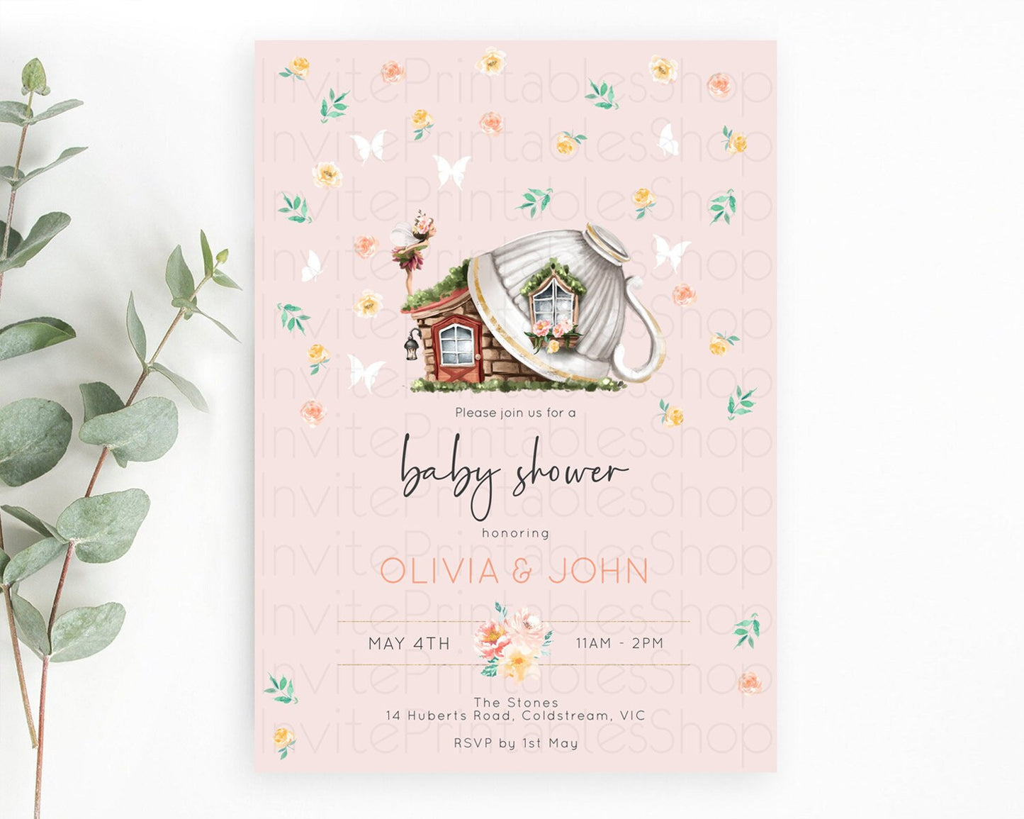 Fairy Baby Shower Invitation Pastel Fairy Invites Fairy Tea Party Fairy Garden Theme Secret Garden Enchanted Garden Floral Butterfly D10384