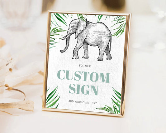 Elephant Sign Elephant Safari Adventure Party Table Sign Decor Dried Palm Fern Zoo 1st Birthday Baptism Baby Shower Bridal Shower D10850