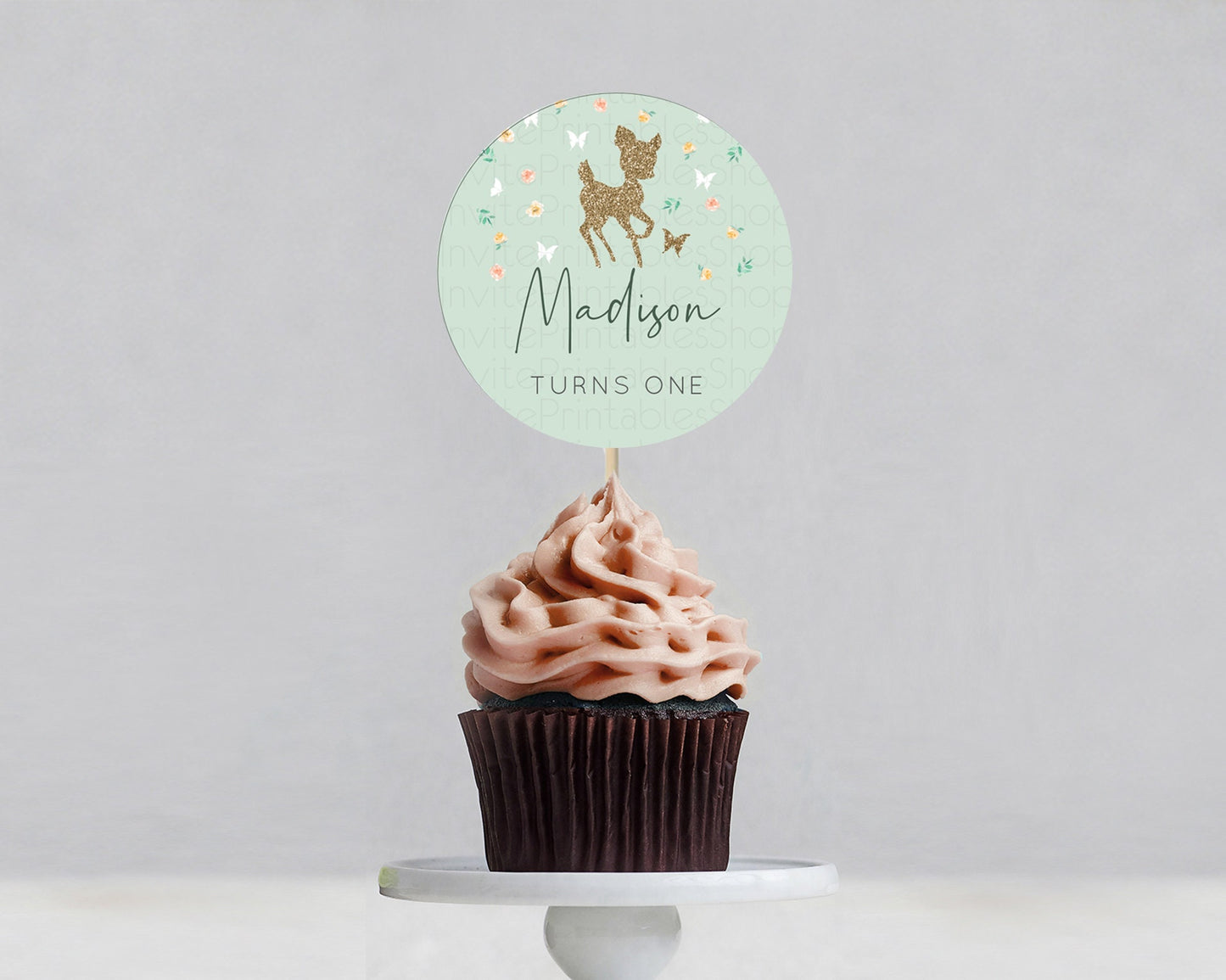 Fawn Cupcake Toppers Deer Cupcake Toppers Enchanted Forest Party Butterfly Pastel Flowers Woofland Cupcake Toppers First Birthday D10385