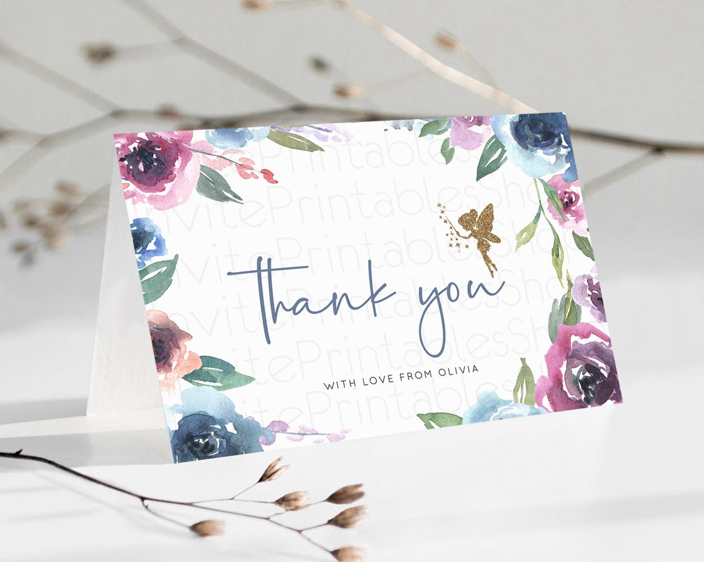Editable Fairy Thank You Fairy Thank You Card Enchanted Garden Pastel Butter