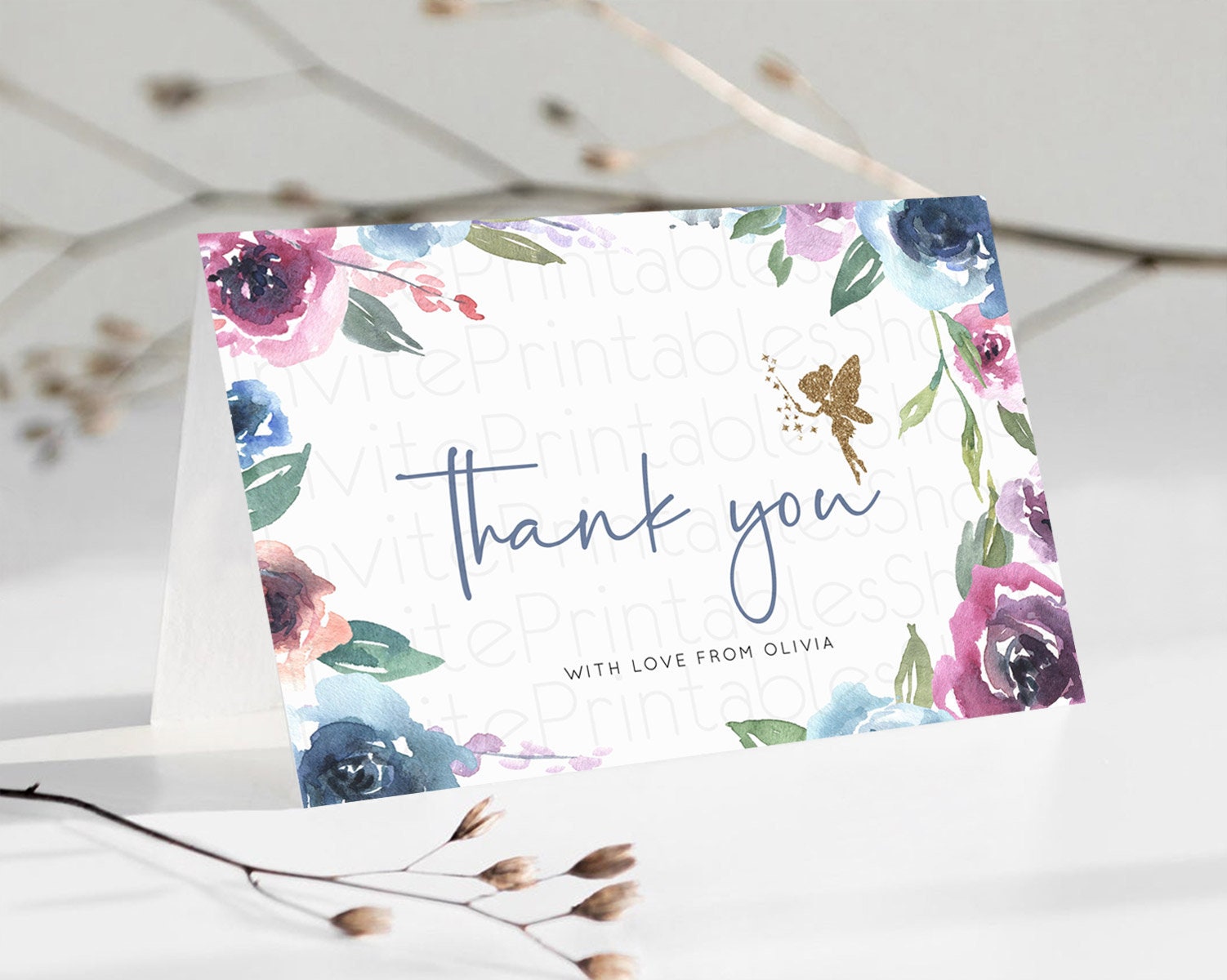 Editable Fairy Thank You Fairy Thank You Card Enchanted Garden Pastel Butter