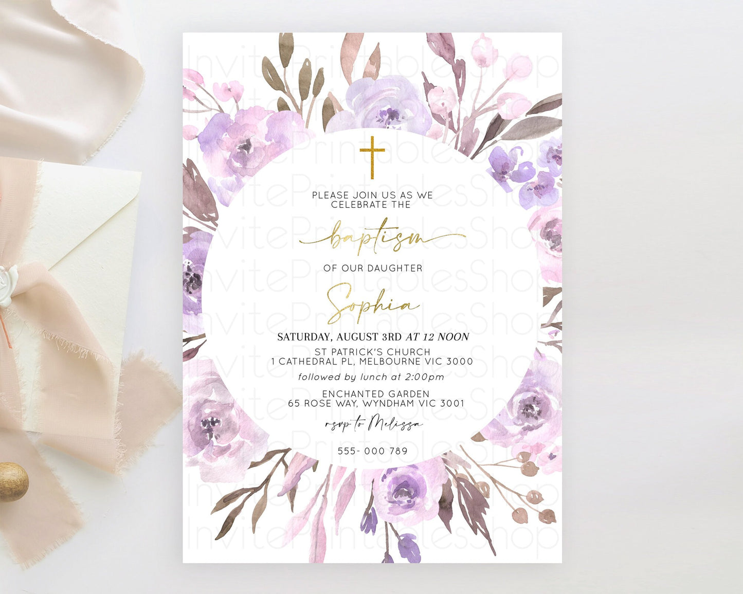 Secret Garden Baptism Invitation Wildflower Baptism Birthday Invite Pastel Flowers Christening Invite Enchanted Garden Boho Floral  D10201