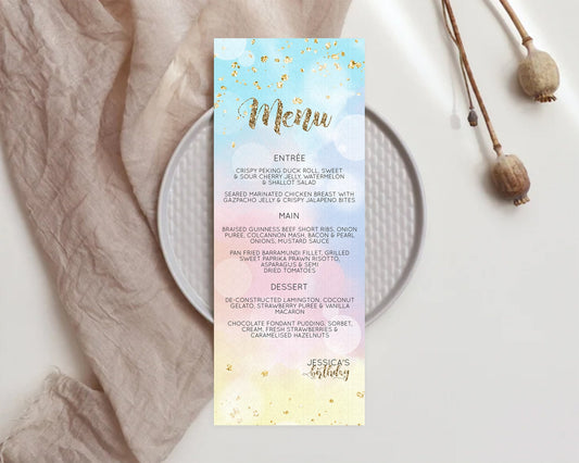 Editable Pastel Menu Pastel Rainbow Menu Template Colorful Pastel Table Deco