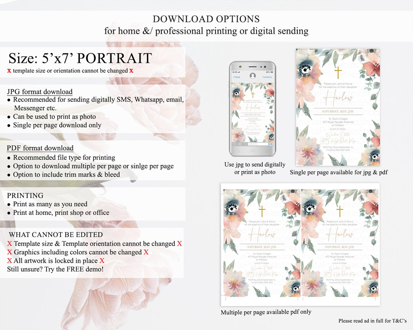 Secret Garden Baptism Invitation Wildflower Baptism Birthday Invite Pastel Flowers Christening Invite Enchanted Garden Boho Floral D10787