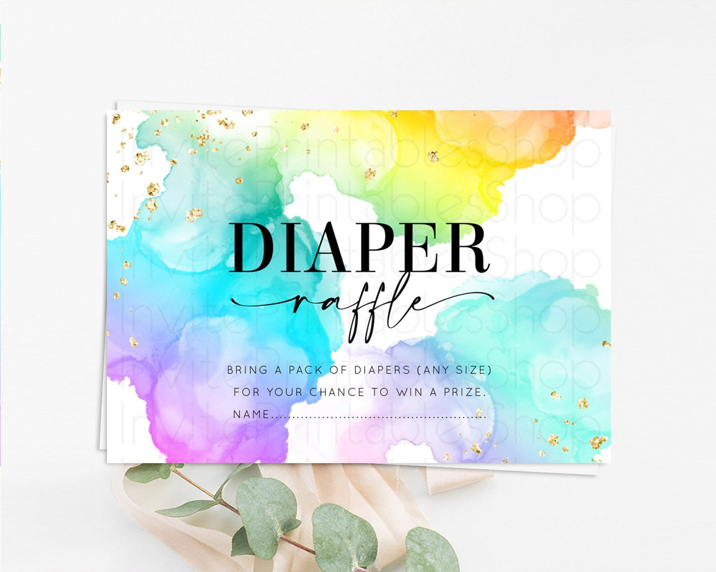 Pastel Diaper Raffle Card Pastel Rainbow Diaper Raffle Insert Colorful Ombre Watercolor Diaper Ticket Confetti Glitter Raffle Game D10213