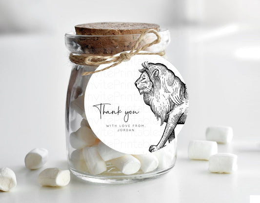 Lion Thank You Tags Lion Thank You Gift Tags Lion Party Favor Tags Safari Lion Goodie Tags Dried Palm Fern Lion Birthday Thank You D10246