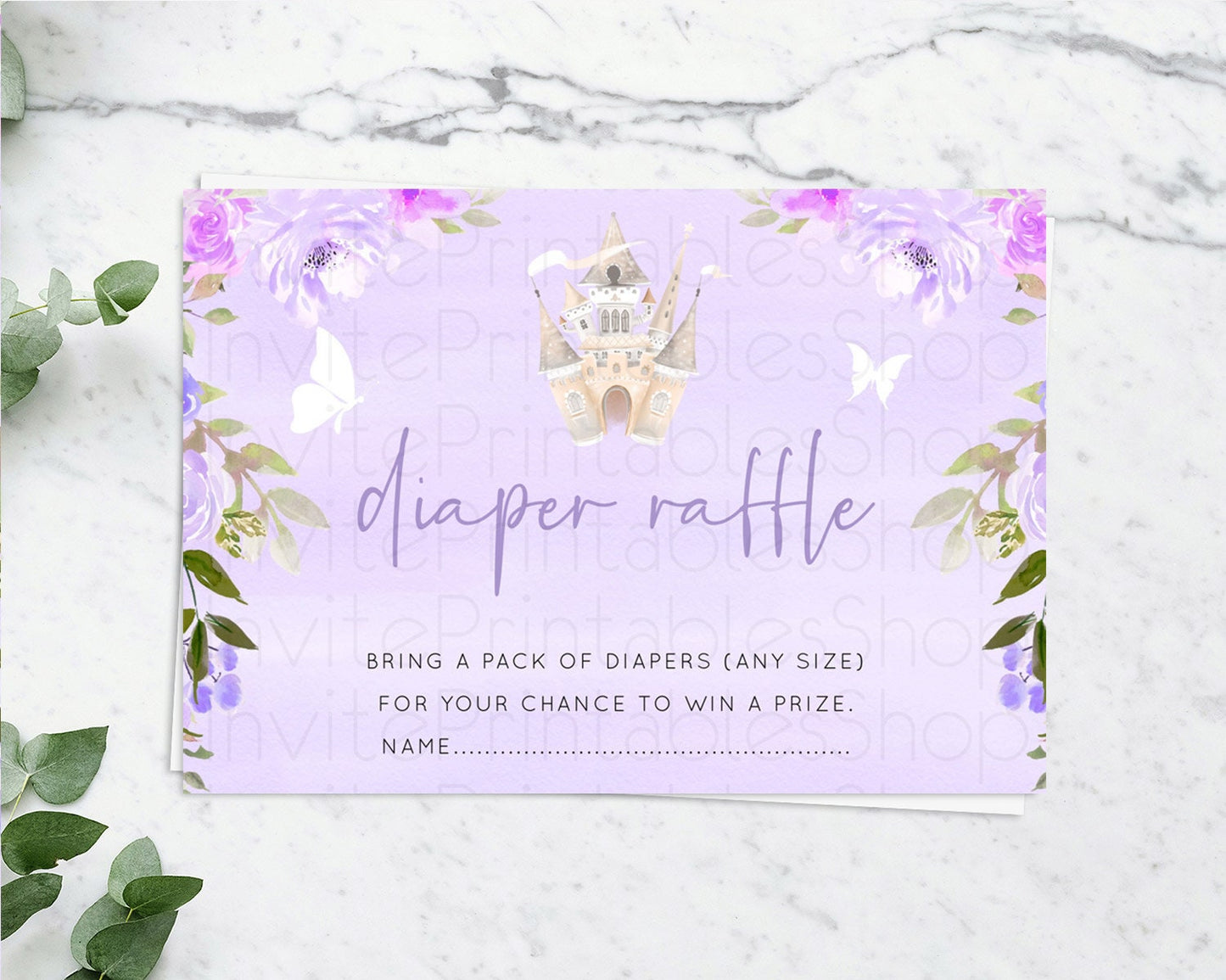 Princess Diaper Raffle Card Castle Diaper Ticket Insert Secret Garden Enchanted Castle Pastel Floral Garden Baby Shower Poem Request D10339