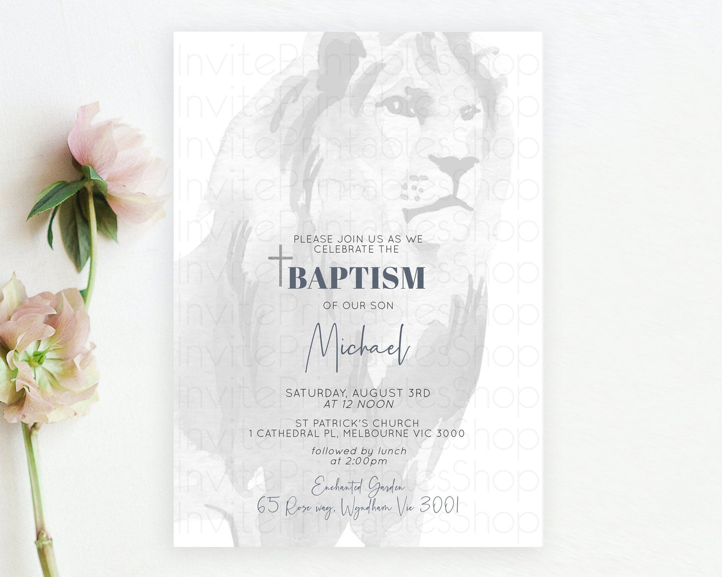 Lion Baptism Invitation Lion Baptism 1st Birthday Invitation Modern Safari Adventure Lion Christening Invitation Holy Communion D10299