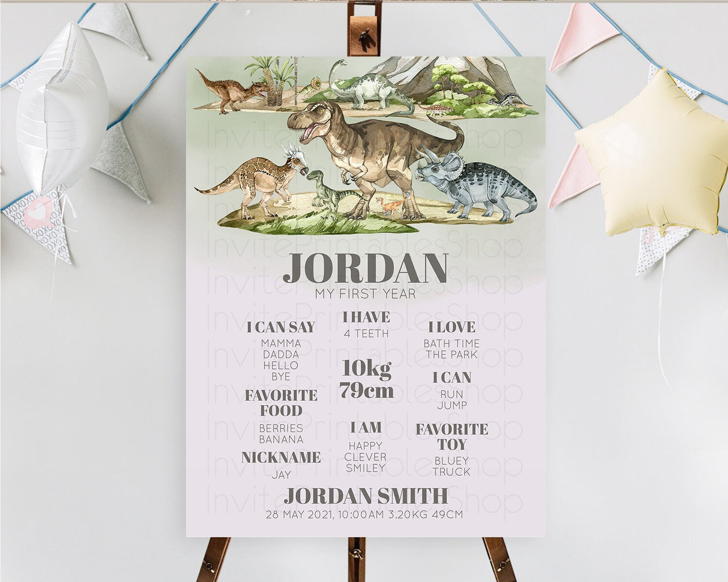 Dinosaur First Birthday Milestone Board Dinosaur Volcano Milestone Poster Watercolor Volcano T-Rex Raptor Jurassic 1st Birthday Sign D10671