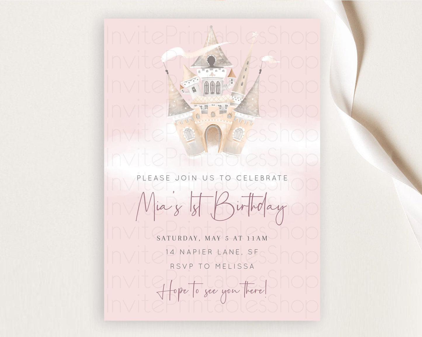 Princess Birthday Invitation Princess Invitation Pastel Invitation Royal Birthday Rainbow Color Enchanted Castle 1st First Birthday D10252