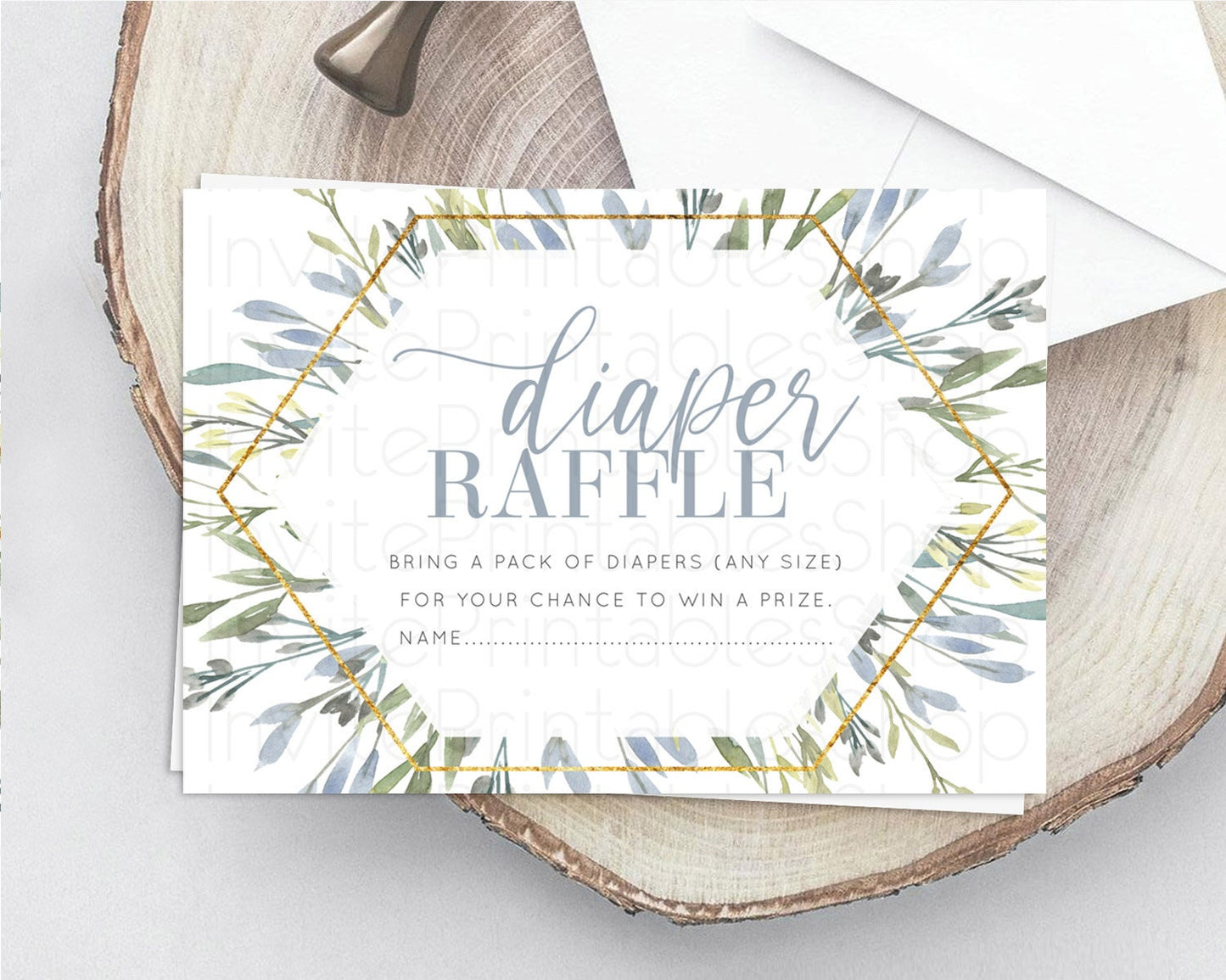 Leafy Diaper Raffle Card Green Leaf Diaper Raffle Insert Greenery Eucalyptus Diaper Ticket Fern Spray Leaves Watercolor Raffle Game D10532