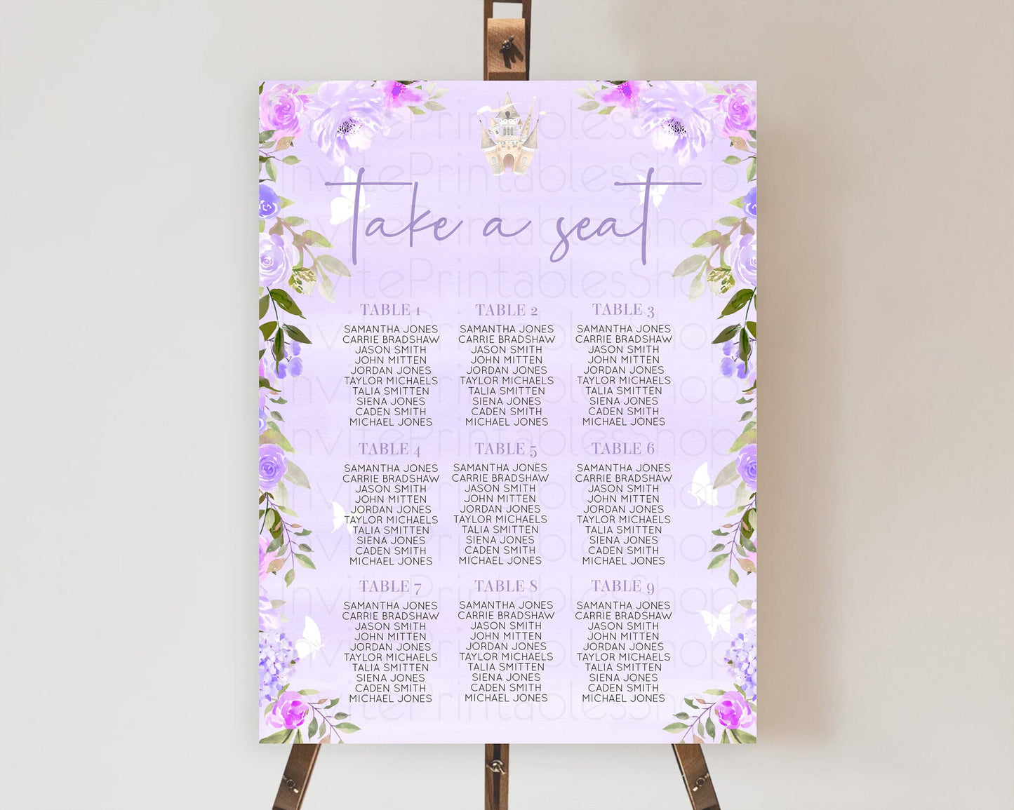 Purple Princess Castle Seating Chart Castle Seating Chart Floral Purple Seating Sign Princess Castle Take A Seat Castle Flower Decor D10339