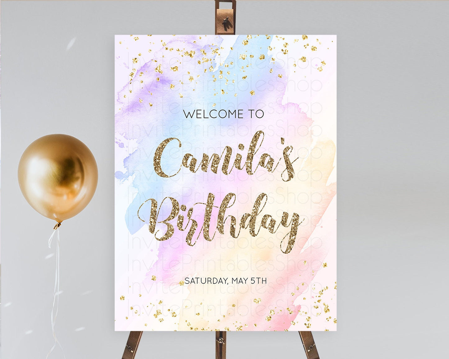 Pastel Welcome Sign Pastel Rainbow Welcome Sign Colorful Rainbow Confetti Watercolor Glitter Pastel First Birthday Welcome Sign D10633