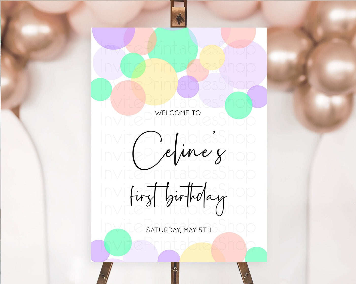 Rainbow Welcome Sign Pastel Welcome Board Pastel Rainbow Confetti Welcome Sign Colorful Bubbles Pastel First Birthday Welcome Sign D10380