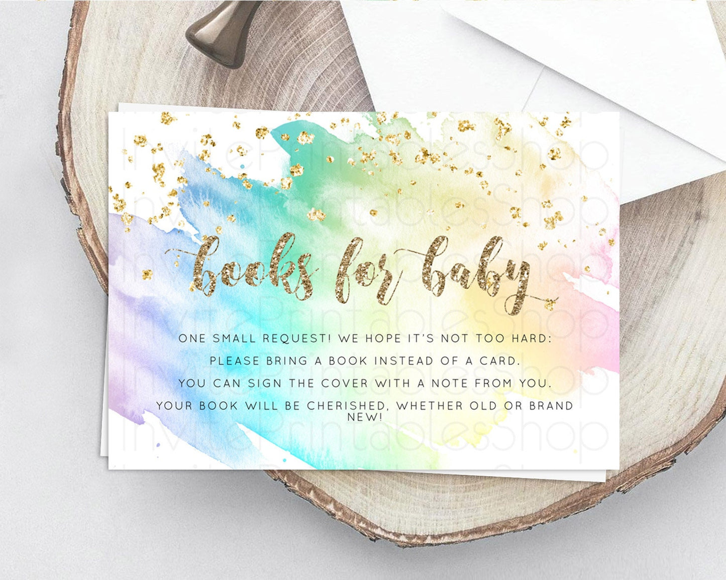 Pastel Books For Baby Card Pastel Rainbow Book Insert Colorful Ombre Watercolor Book Card Confetti Glitter Baby Book Poem Request D10259